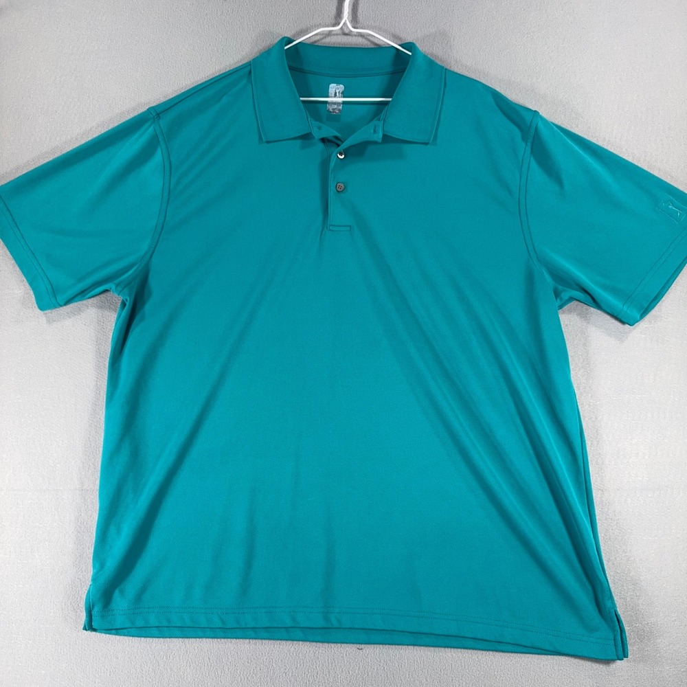 PGA Tour Mens Teal Blue Short Sleeve Golf Polo Shirt Large L Polyester